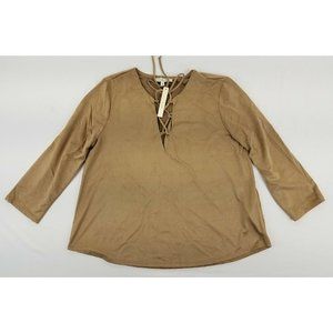 Lily Black Women’s Long Sleeves Beige Velvet Casual Blouse Top Size L‎ NEW B2